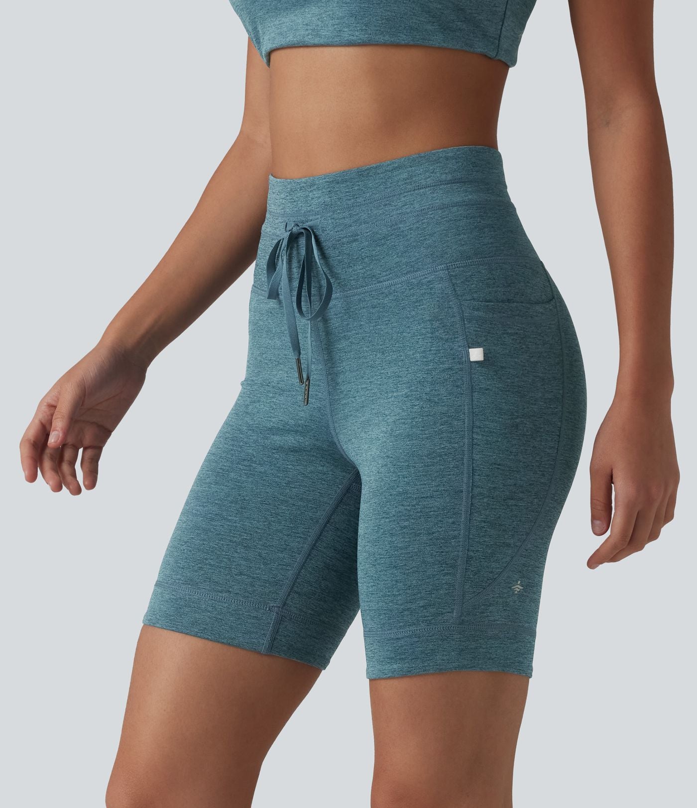 Short cycliste de yoga Halara UltraSculpt™ chiné, taille haute, cordon de serrage, séchage rapide, 17,5 cm, avec poches