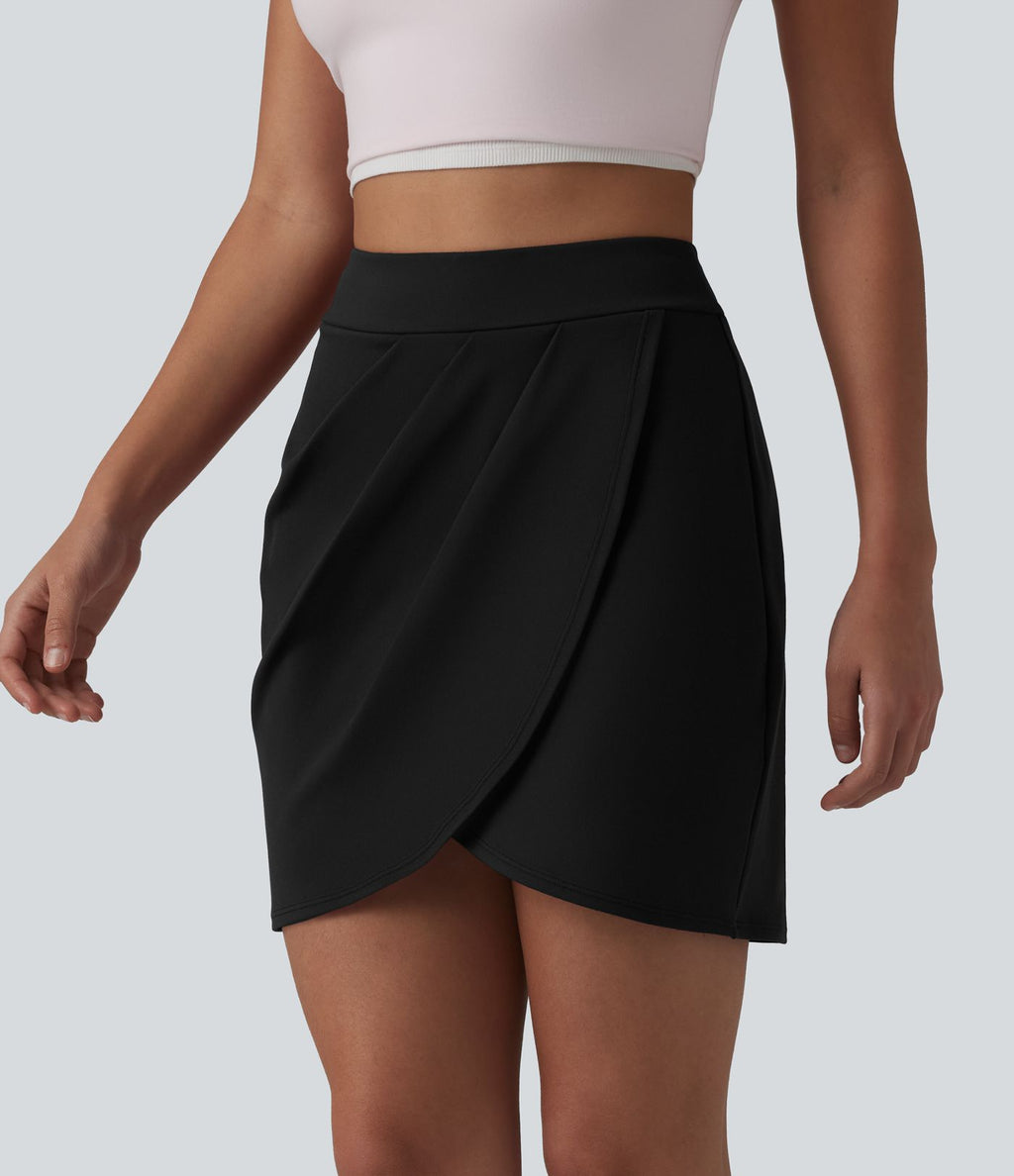 DayStretch Jupe mini casual 2-en-1 bodycon plissée croisée taille haute