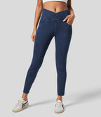 Halara Flex™ Denim Heat Legging casual 7/8 taille haute croisée avec poches