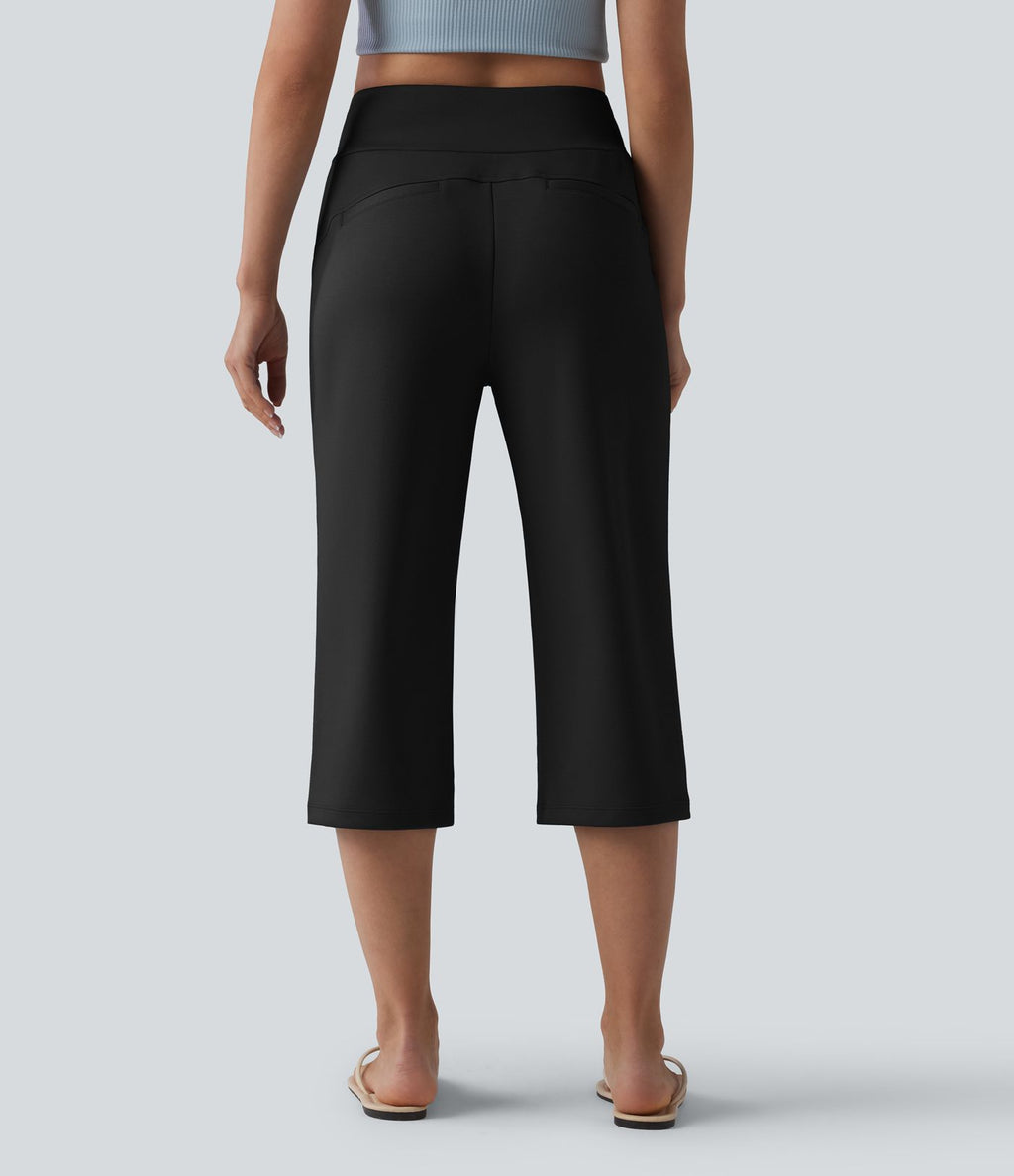 Pantalon Capri décontracté à taille haute, coupe droite, cordon de serrage et poches