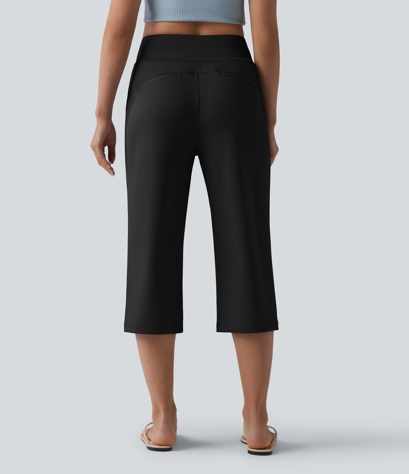 Pantalon Capri décontracté à taille haute, coupe droite, cordon de serrage et poches