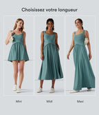 Robe midi fluide sans manches dos croisé ouvert avec poches