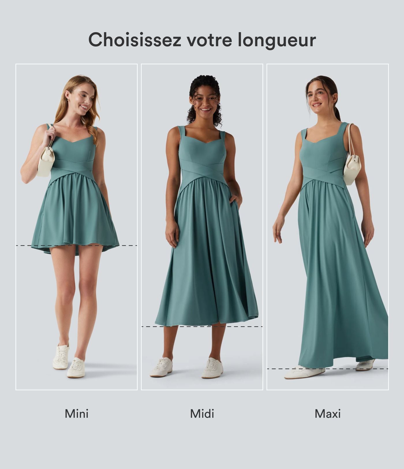 Robe midi fluide sans manches dos croisé ouvert avec poches