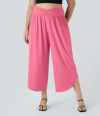 Breezeful™ Pantalon de Vacances Grande Taille Taille Haute avec Découpe Croisée Plissé Poche Latérale Fente et Séchage Rapide