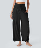 Pantalon de yoga large gainant taille haute avec cordon de serrage et effet frais InstantCool avec poches, protection solaire UPF50+