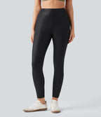 Leggings de yoga taille haute en maille côtelée avec imprimé métallisé et poches