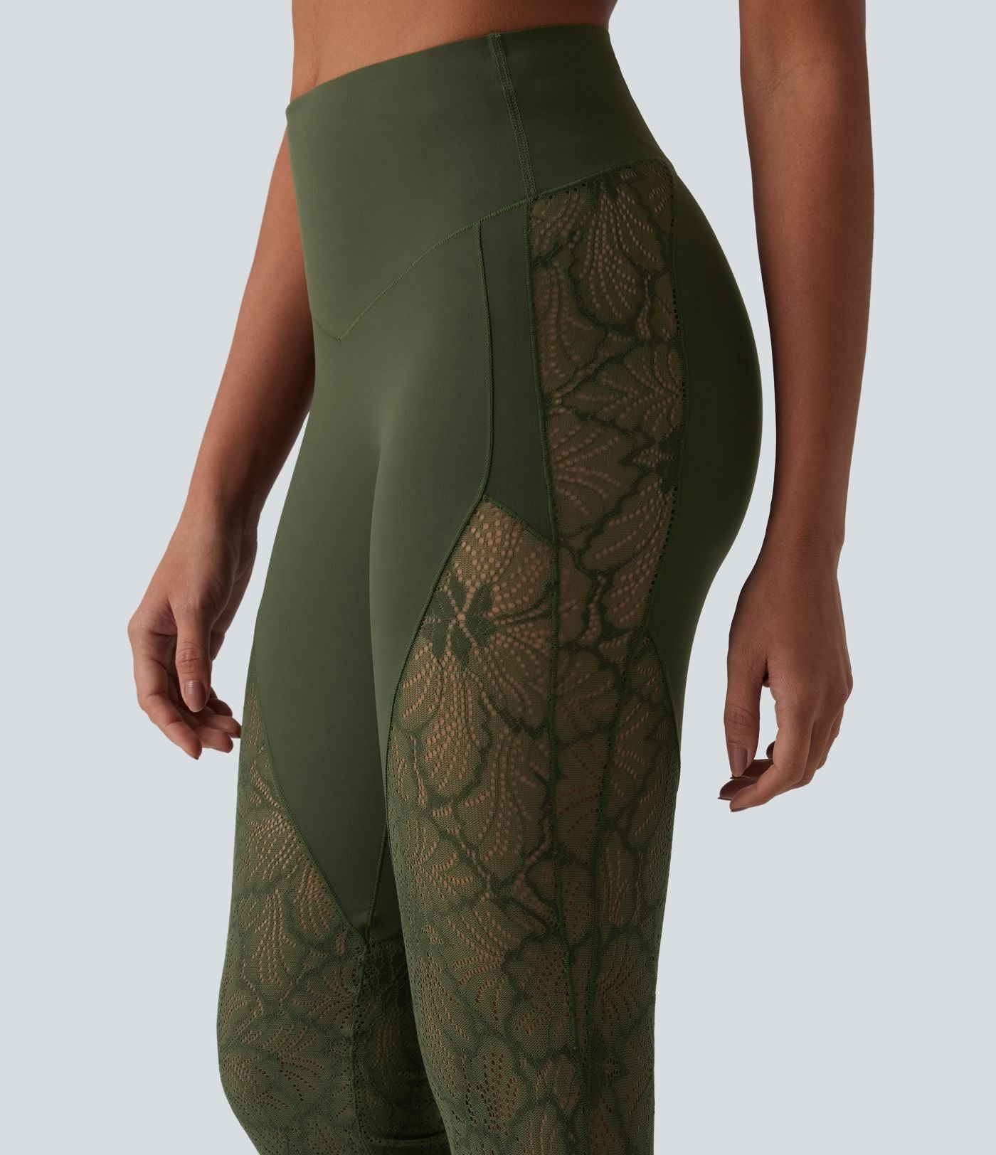 Pantalon de yoga évasé gainant taille haute avec dentelle contrastée et poche Halara UltraSculpt™