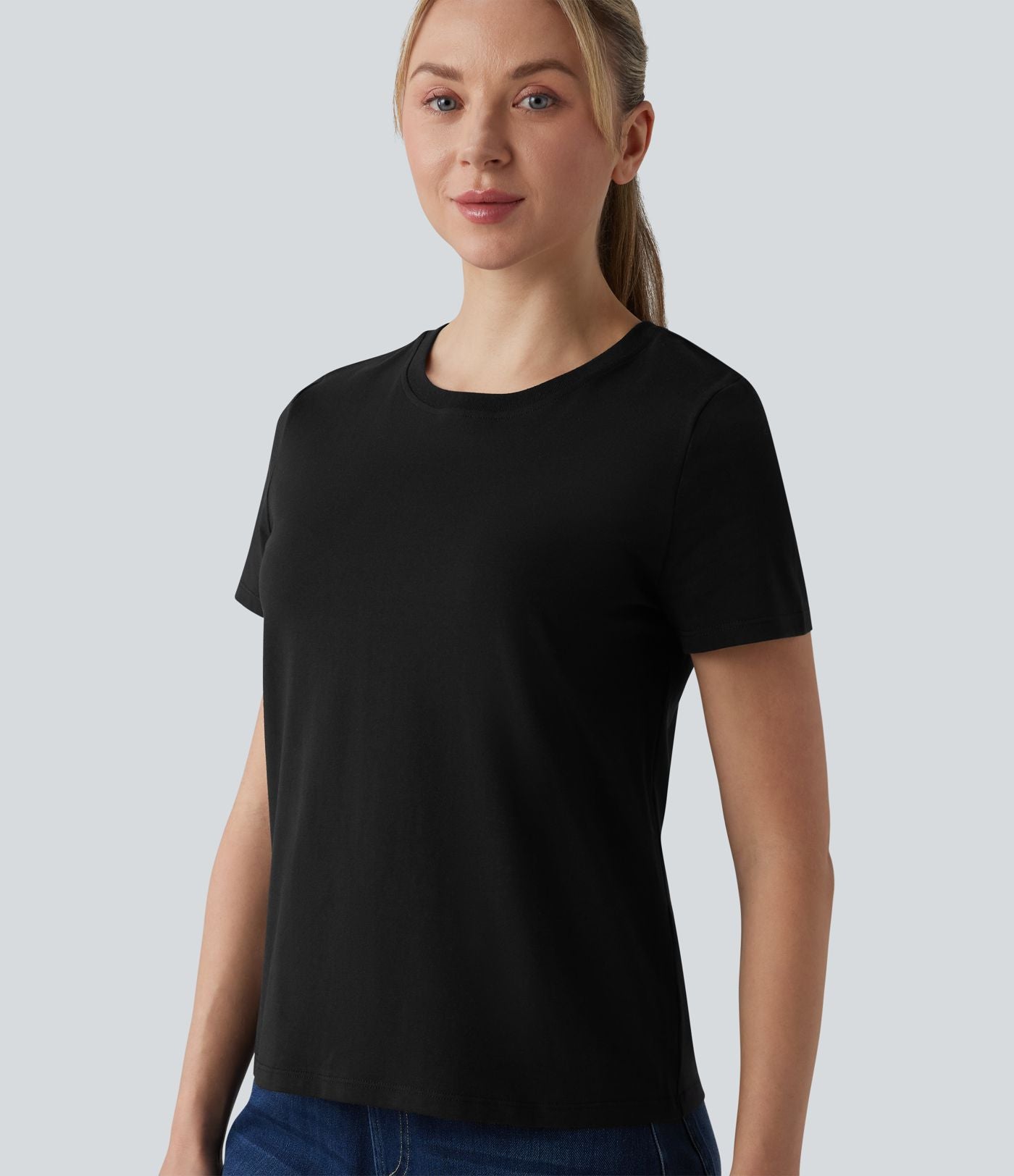 T-shirt casual ample col rond manches courtes en coton