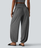 Jogging casual taille haute froncé avec poches
