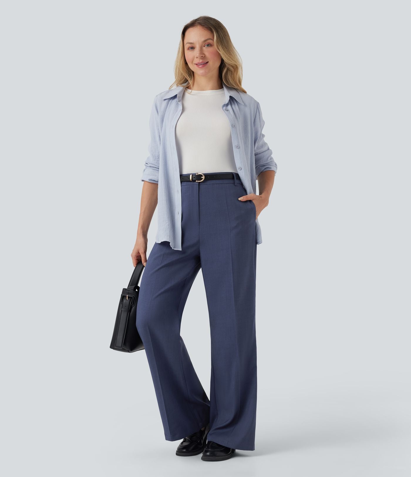 Pantalon tailleur bootcut taille haute avec poches