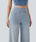 Halara Flex™ Jean Large Casual Taille Haute Poches Multiples Tricot Extensible Délavé