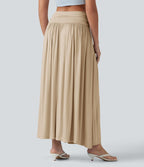 Jupe longue fluide froncée taille haute