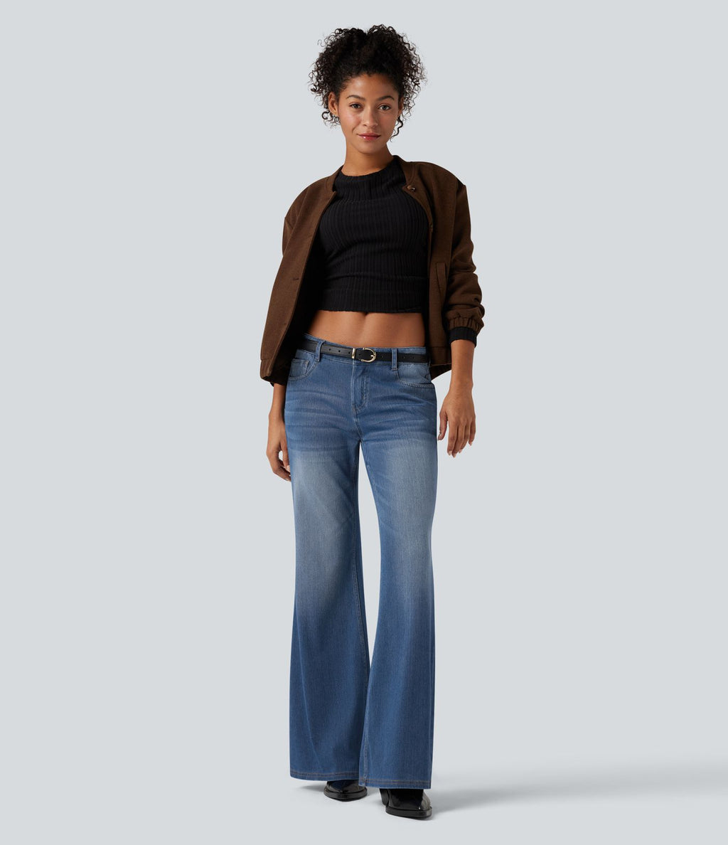 Halara Flex™ Jean évasé décontracté délavé taille basse avec poches