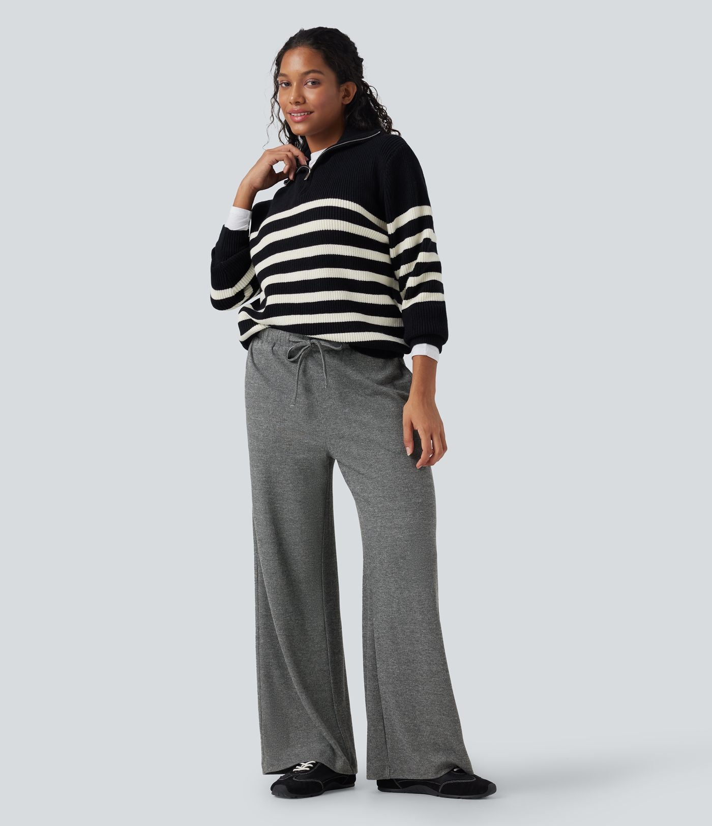 Pantalon baggy côtelé taille basse avec cordon de serrage et poches