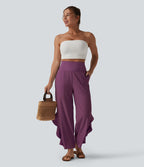 Pantalon large séchage rapide Breezeful™ taille haute à volants avec poches