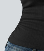 T-shirt col V manches courtes avec fronces