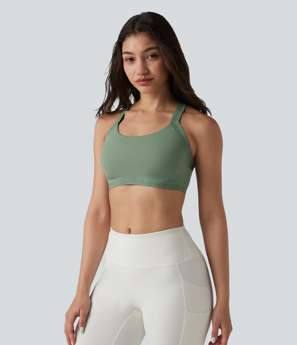 Brassière de sport effet frais InstantCool séchage rapide maintien léger avec bretelles croisées et dos nu, protection solaire UPF50+