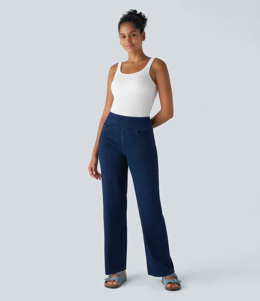Halara Flex™ Jean Droites Travail en Maille Extensible Taille Haute Plusieurs Poches