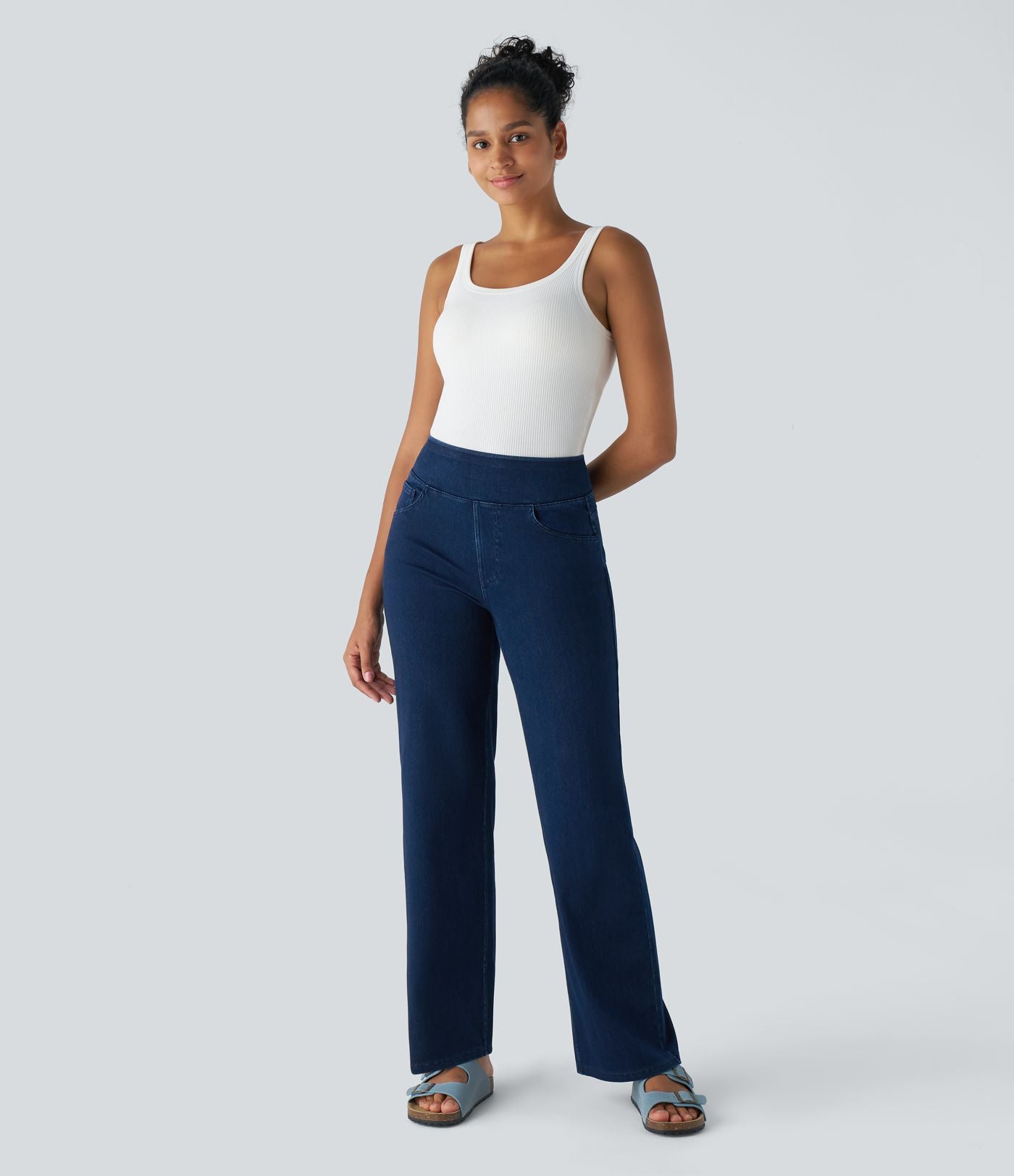 Halara Flex™ Jean Droites Travail en Maille Extensible Taille Haute Plusieurs Poches