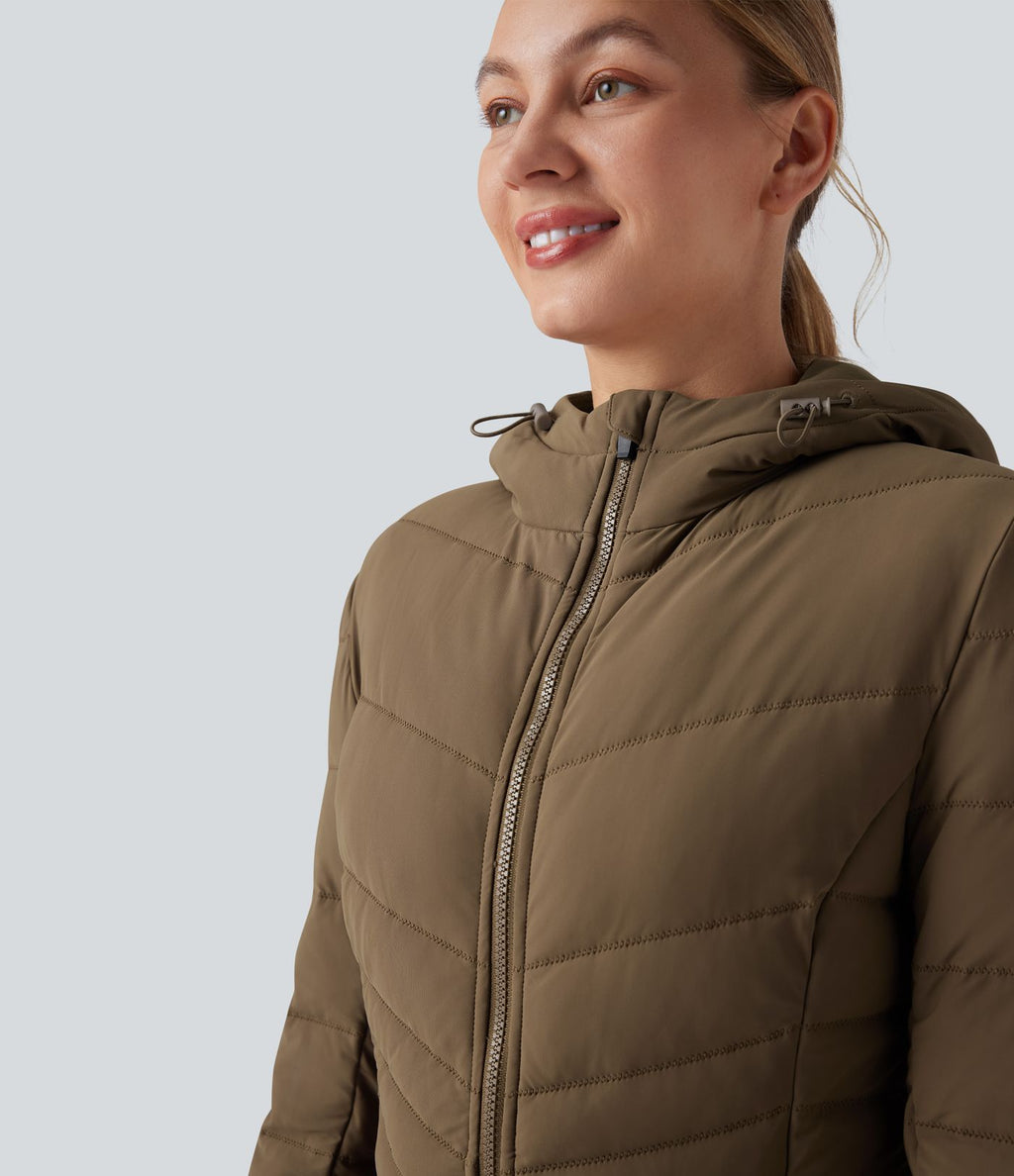 Doudoune longue extensible PuffFlex à capuche avec poches