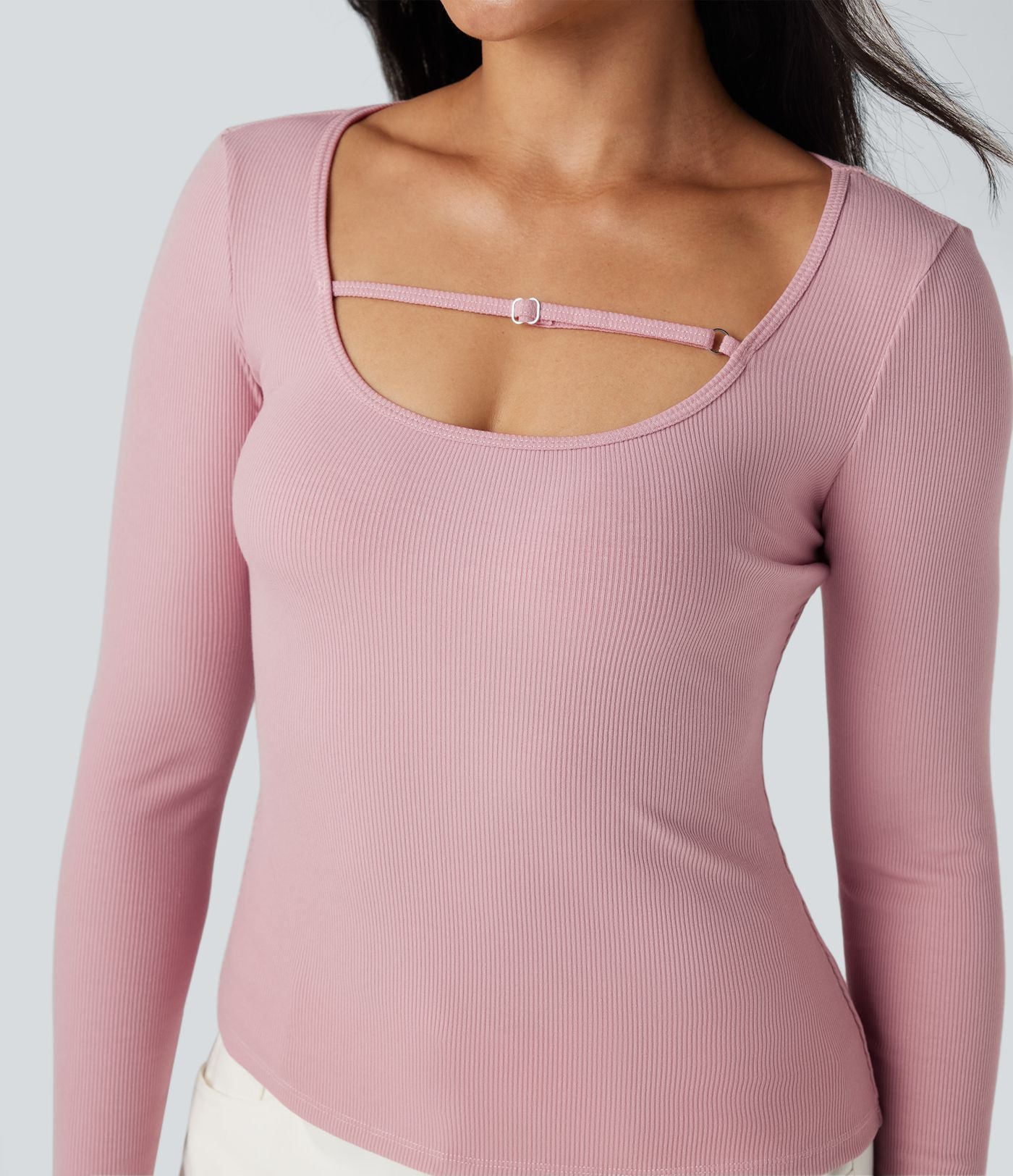 T-shirt côtelé col U manches longues