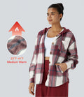 Veste de Casual à Carreaux en Polaire à Capuche avec Cordon de Serrage Boutons et Poches Latérales