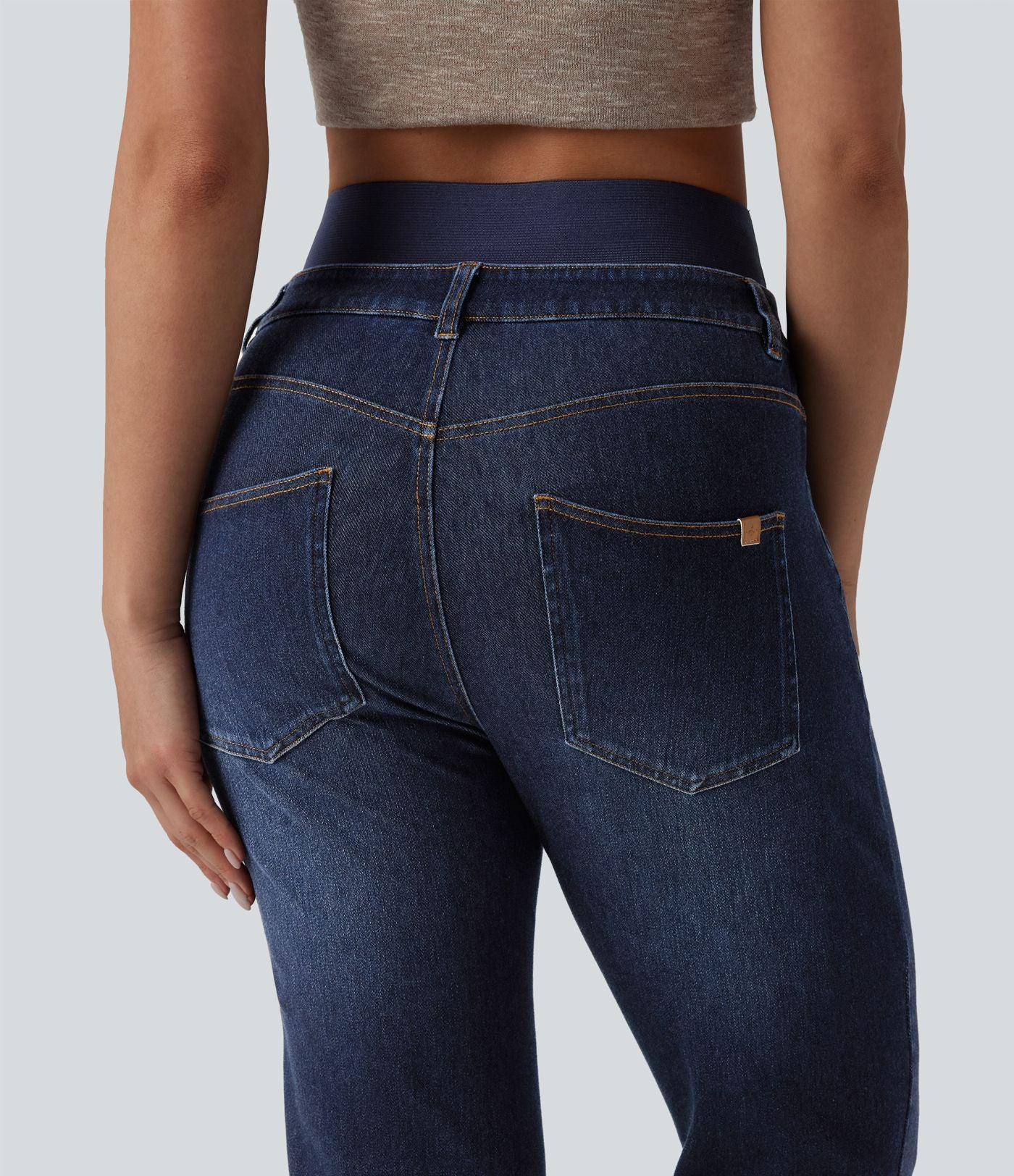 Jean évasé décontracté Halara Flex™ double ceinture gainant taille haute avec poches
