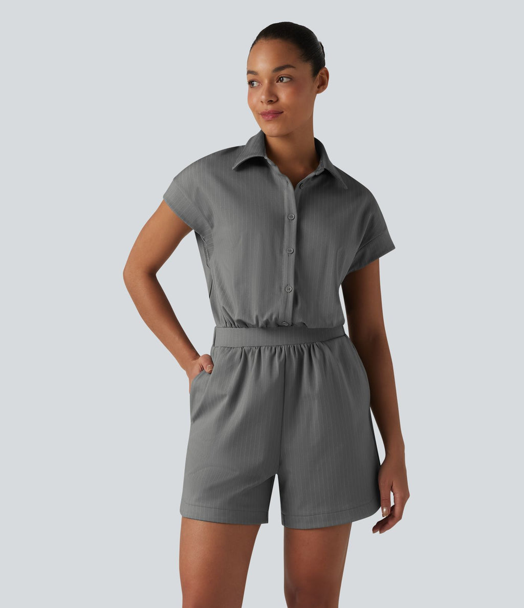 Combinaison short casual à manches courtes rayée avec poches — Édition Easy Peasy