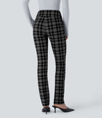 Halara Flex™ Pantalon tailleur Cintrés à Taille Haute avec Boutons Décoratifs Poches Latérales et Imprimé Pied-de-Poule