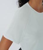 T-shirt Casual Court Tissu Gaufré Uni à Manches Raglan
