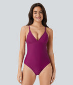 Maillot de bain une pièce gainant à dos nu avec décolleté plongeant en V et bretelles ajustables