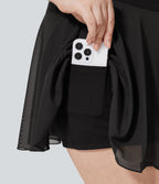 Taille haute Cordon Contraste Maille 2-en-1 Poche Latérale Fluide Mini Flare Décontracté Grande Taille Jupe
