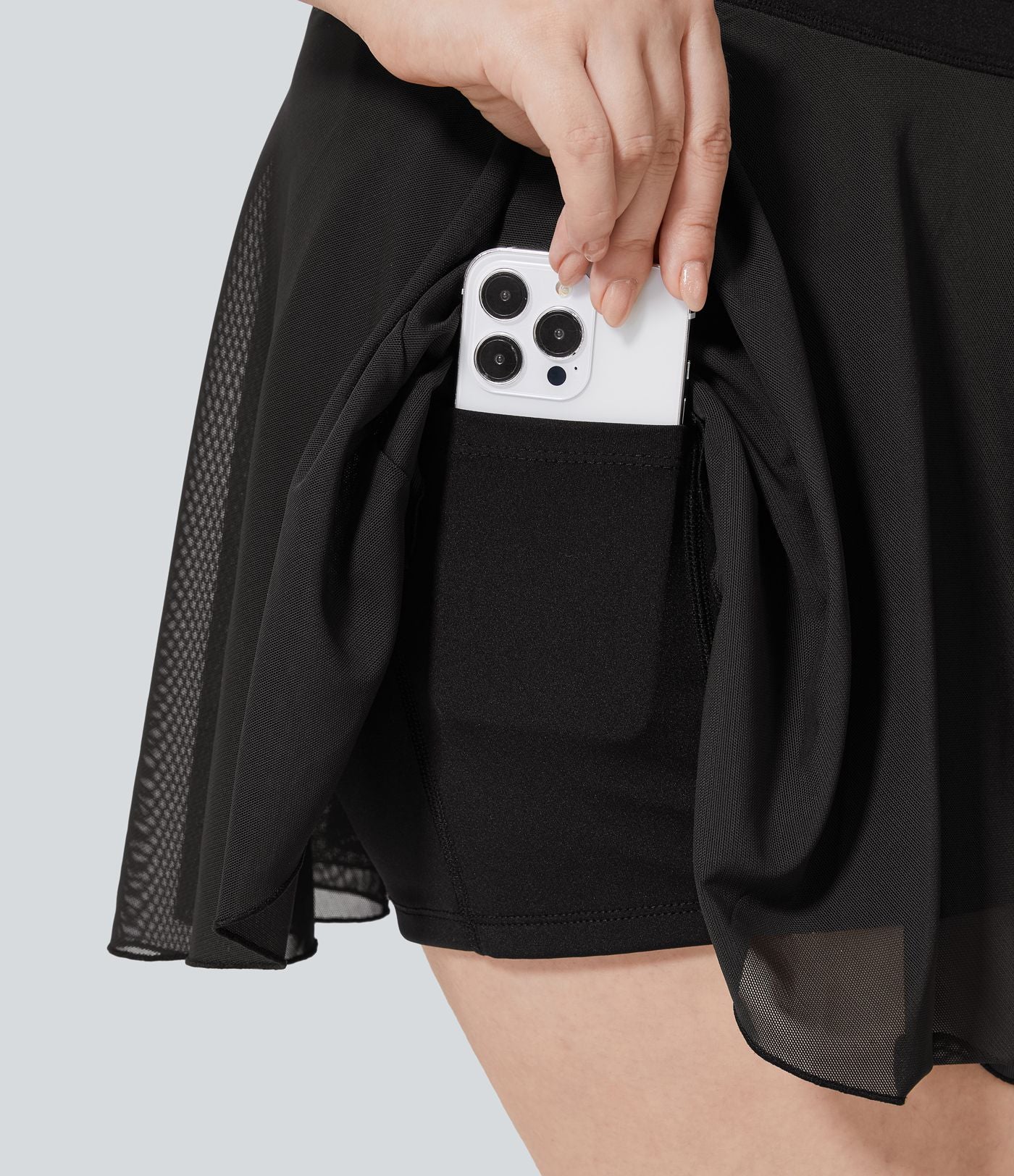 Taille haute Cordon Contraste Maille 2-en-1 Poche Latérale Fluide Mini Flare Décontracté Grande Taille Jupe