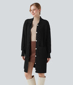 Gilet long casual col manches longues boutonné avec poches