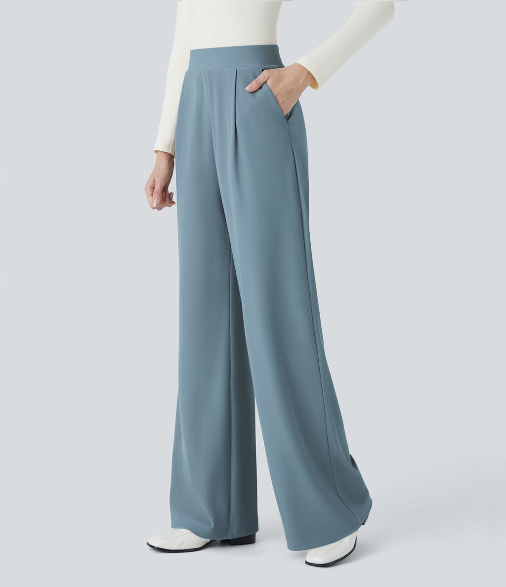 Halara Flex™ Pantalon Tailleur Évasé à Taille Haute Sculptant la Silhouette avec Poches Latérales Micro Waffle