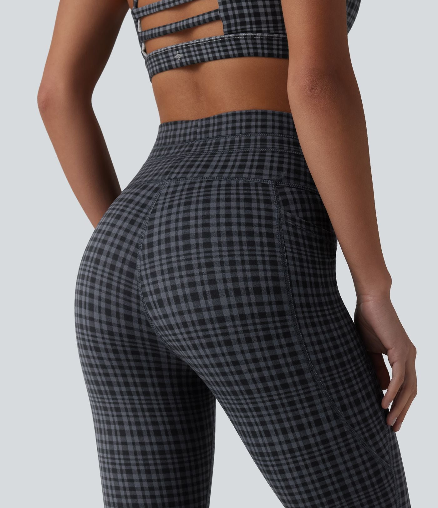 Legging de yoga Halara UltraSculpt™ taille haute avec cordon de serrage imprimé carreaux avec poches