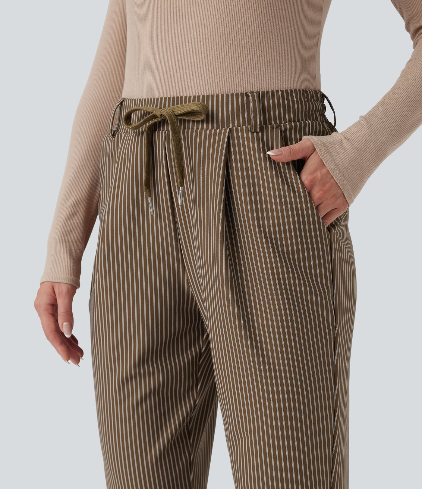 Pantalon Halara Flex™ taille mi-haute à cordon, effet rayé, coupe fuselée avec poches