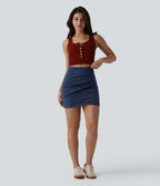 Jupe mini moulante décontractée Halara Flex™ en denim taille haute froncée ourlet croisé