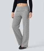 Pantalon évasé rayé taille basse à rabat