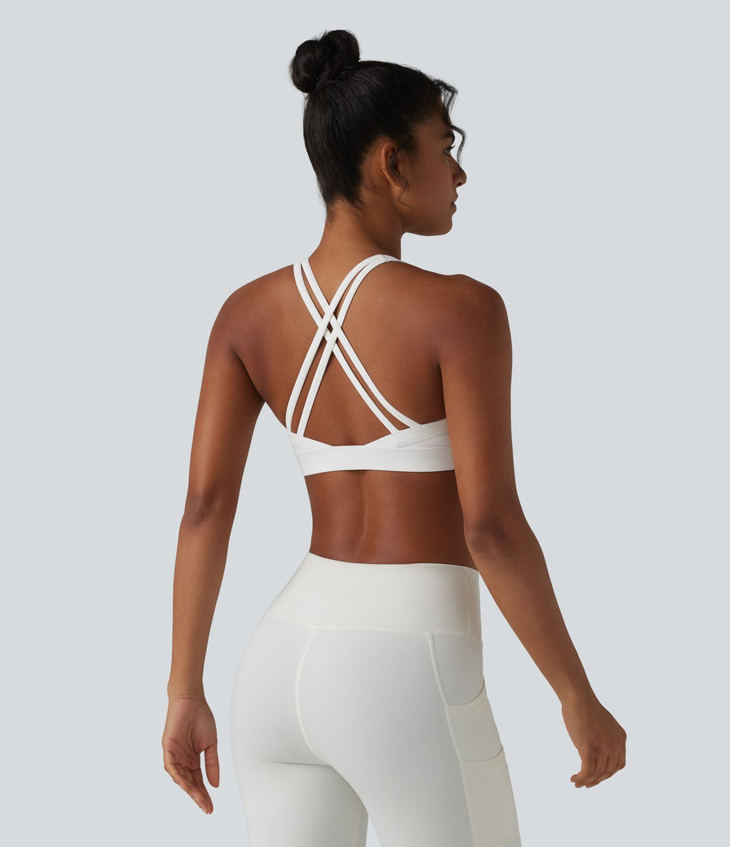 Brassière de sport de yoga froncée soutien-gorge intégré maintien léger