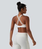 Brassière de sport de yoga froncée soutien-gorge intégré maintien léger