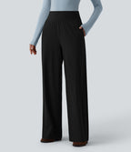 Pantalon large casual taille haute avec poches