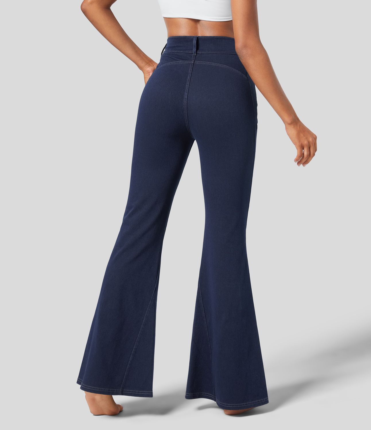 Halara Flex™ Jean Évasé Causal Tricot Extensible Taille Haute avec Poches Latérales Ourlet Fendu