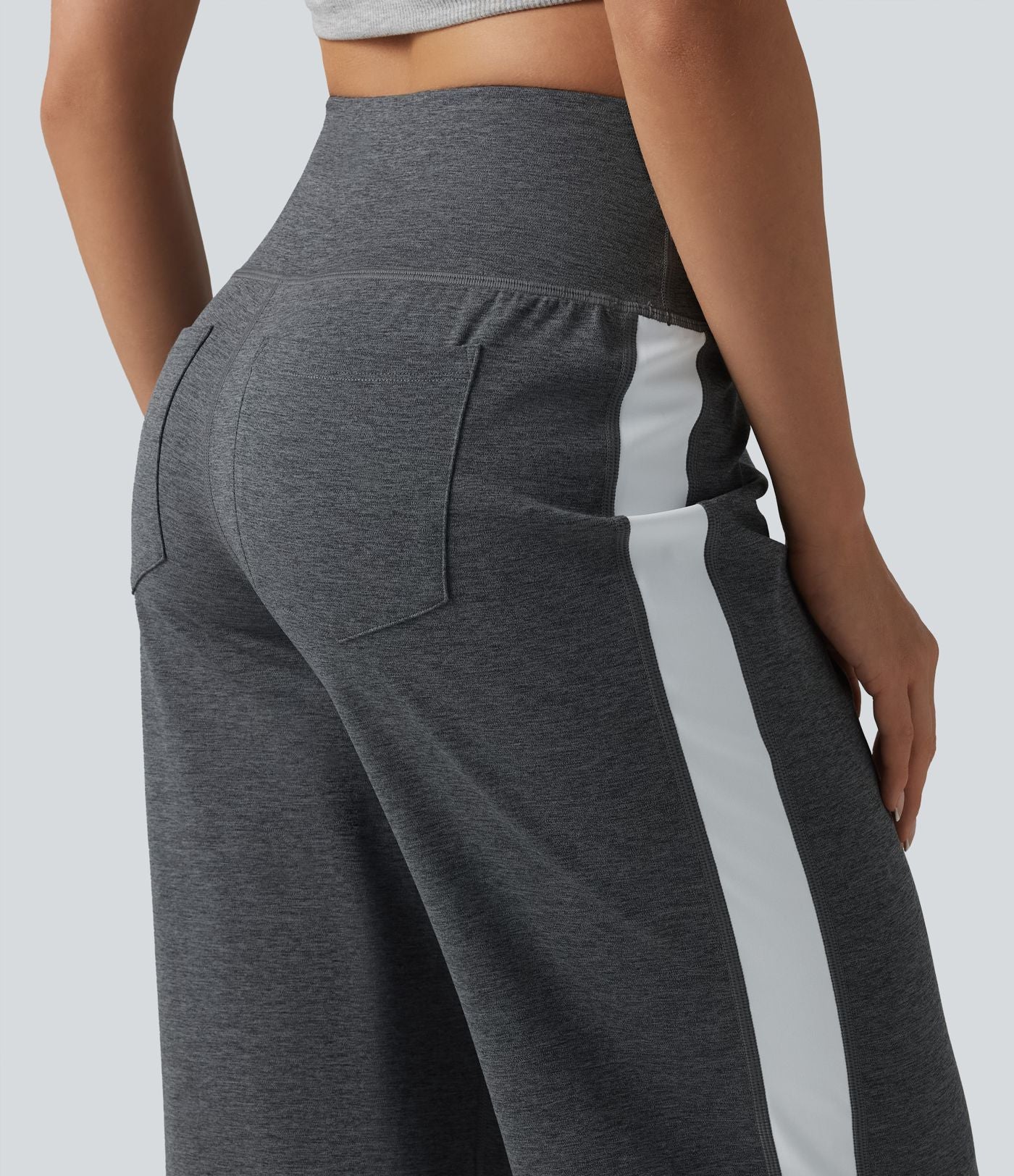 Pantalon droit taille haute à rayures séchage rapide avec poches