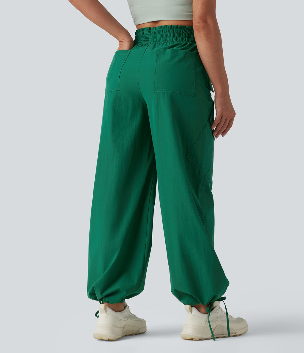 Pantalon cargo sport taille haute à finitions ondulées avec poches