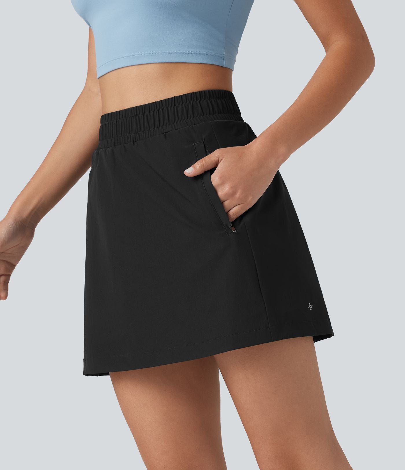 Jupe mini trapèze 2-en-1 taille haute avec boutons-pression et poches pour la randonnée