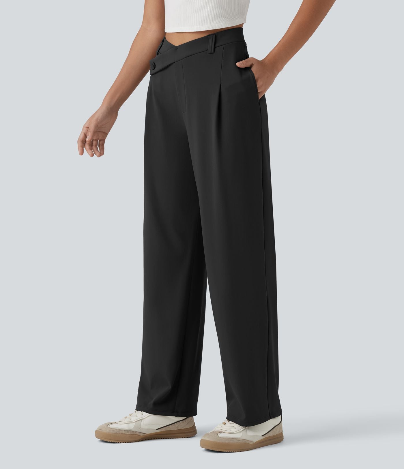 Pantalon tailleur jambes droites asymétrique taille haute Halara Flex™ DayStretch avec poches
