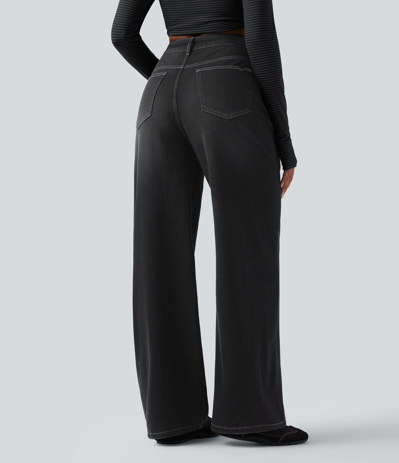 Jean baggy asymétrique Halara Flex™ taille haute effet délavé avec poches