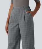 Pantalon de travail Halara Flex™ bootcut à carreaux pied-de-poule, taille haute, avec poches