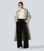 Pantalon velours color block coupe droite taille haute avec poches